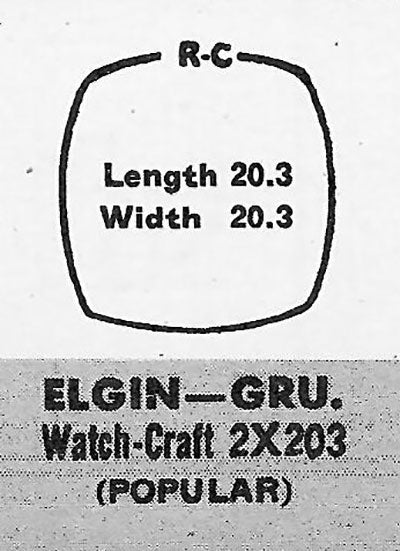 GRUEN : 179/1 & ELGIN, LONGINES - Cushion 20.4mm x 20.3mm
