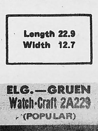GRUEN : 153/8 & 835/8 AND ELGIN, ILLINOIS - Rectangle 22.9mm x 12.7mm
