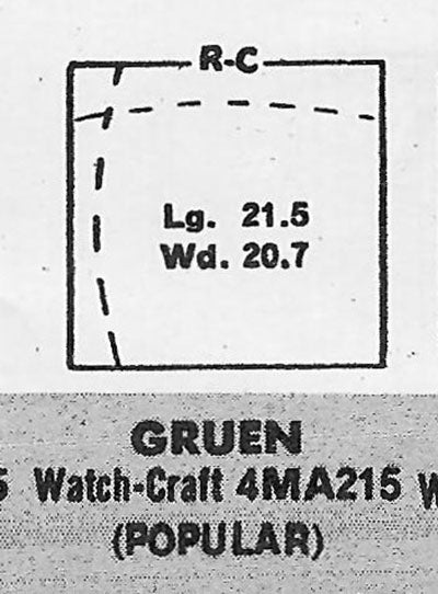 GRUEN & WALTHAM : MULTIPLE MODELS - Rectangle 21.5mm x 20.8mm DUREX & ROCK-CRAFT
