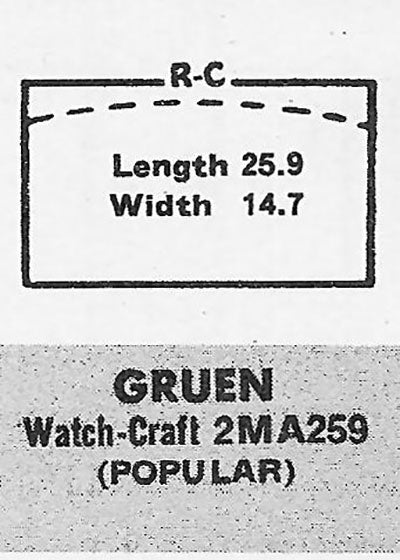 GRUEN : 311/183 (AND OTHERS) - Rectangle 25.9mm x 14.8mm
