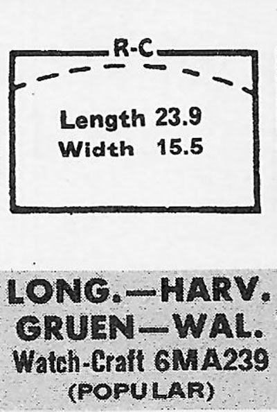 GRUEN : 582/360 AND OTHER BRANDS - Rectangle 23.9mm x 15.5mm