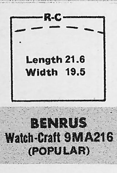 BENRUS : CITATION CRESTON (AND OTHERS) - Rectangle 21.5mm x 19.6mm