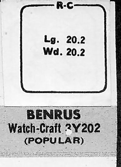 BENRUS : MULTIPLE MODELS - Square w/Radius Corners 20.3mm x 20.3mm